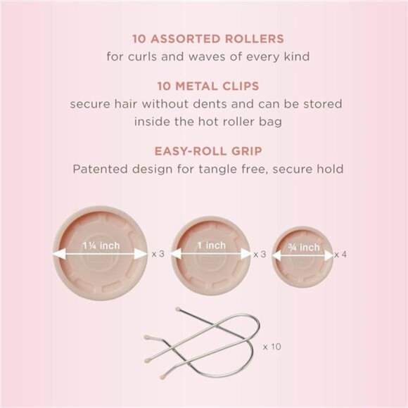 Instant Heat Compact Hot Rollers – 10-Piece Set with Metal Pins for All Hair - Picture 2 of 7